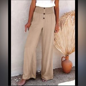 Boho Wide Leg Smocked Shirred Waist Pants